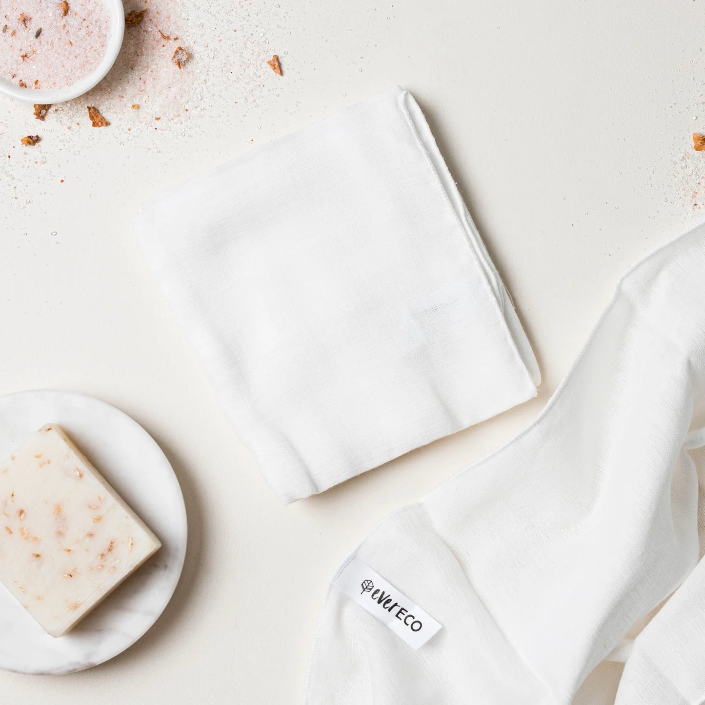 EVER ECO Muslin Facial Cloths with Cotton Wash Bag 2pk