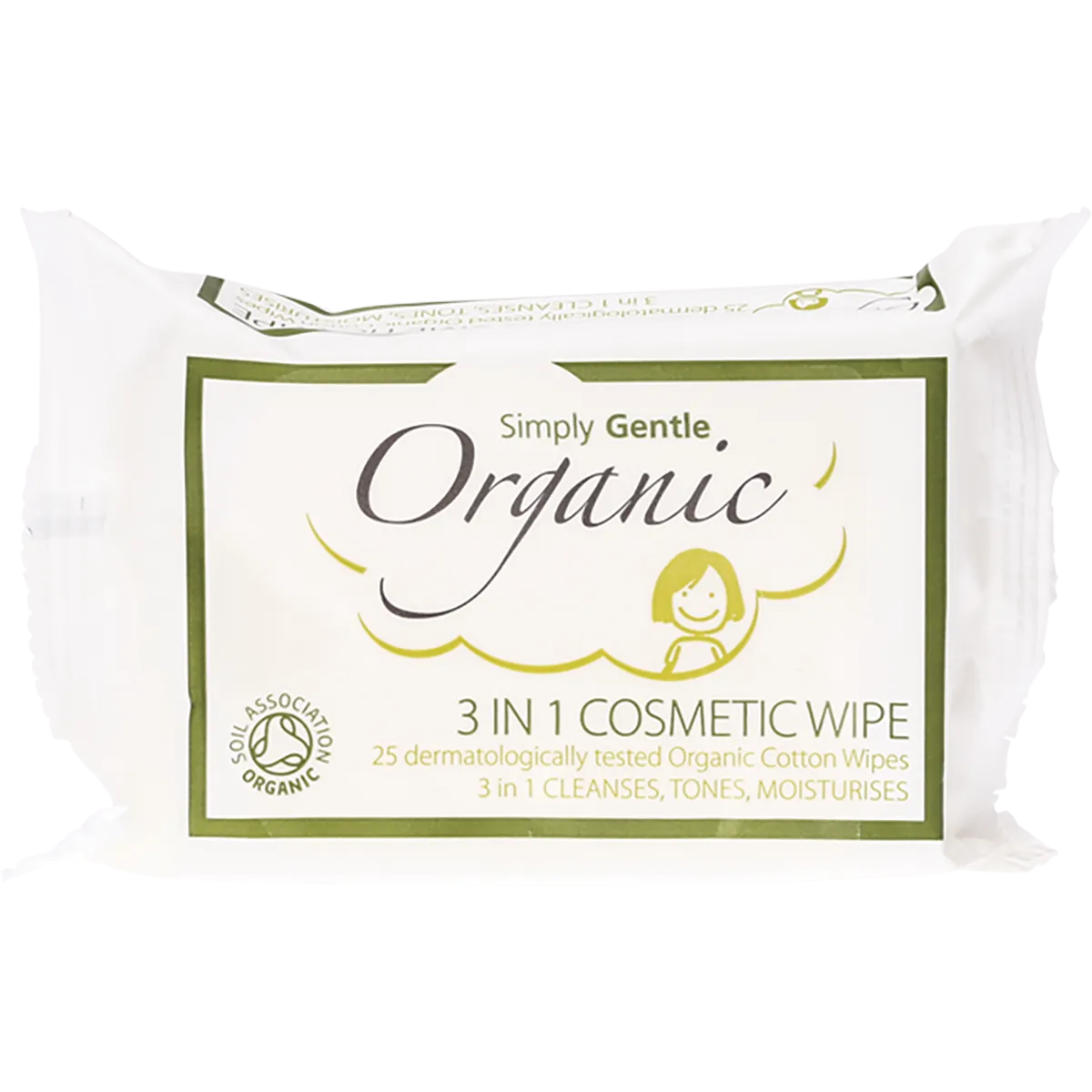 SIMPLY GENTLE ORGANIC 3 in 1 Cosmetic Wipe Cleanses, Tones, Moisturises 25pk