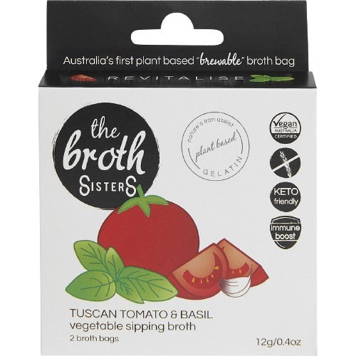 THE BROTH SISTERS Vegetable Sipping Broth Bags Tuscan Tomato & Basil 2pk
