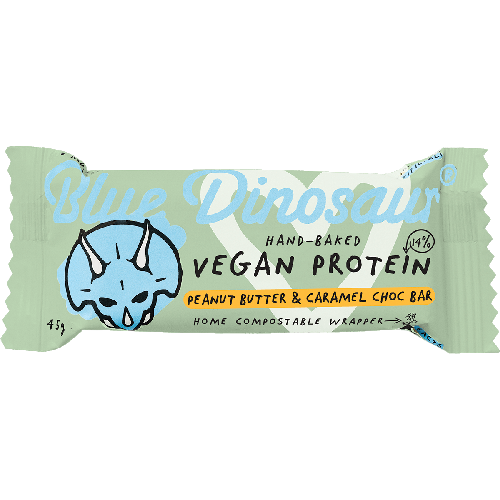 BLUE DINOSAUR Hand-Baked Vegan Protein Bar PB & Caramel Choc