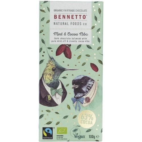 BENNETTO Organic Dark Chocolate Mint and Cocoa Nibs