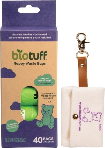 BIOTUFF Nappy Waste Bags & Dispenser 4 x 10 Bag Rolls 40pk