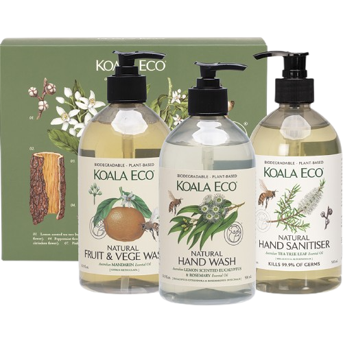 Koala Eco Clean & Safe Gift Pack Sanitiser, Hand Wash, Fruit & Veg Wash 3pk