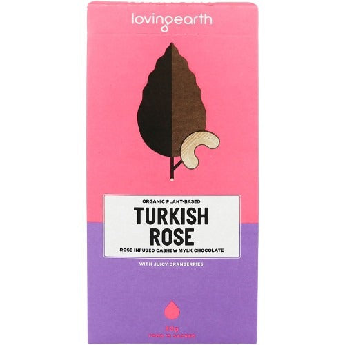 LOVING EARTH Turkish Rose Cashew Mylk Chocolate With Cranberries