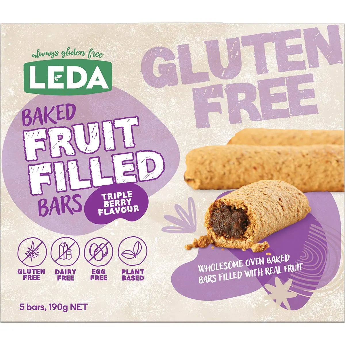 LEDA Baked Fruit Filled Bars Triple Berry Multipack 190g