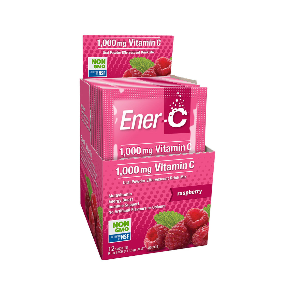 Martin & Pleasance Ener-C 1000mg Vitamin C Drink Mix Raspberry Sachet 9.3g x 12 Pack