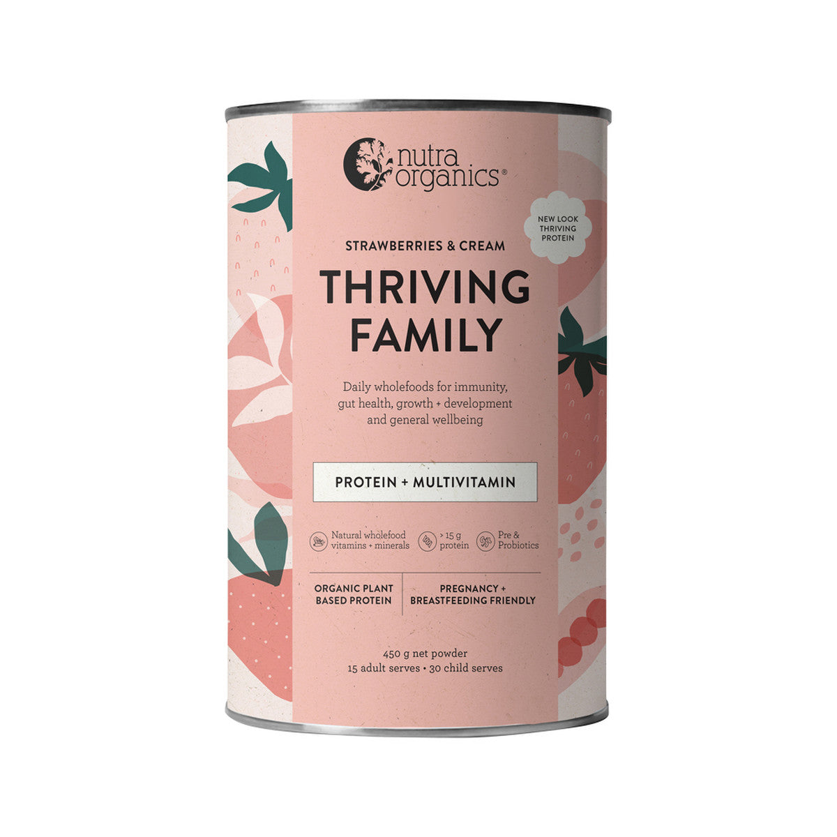 Nutra Organics Organic Thriving Family Protein (Protein + Multivitamin) Strawberries & Cream 450g