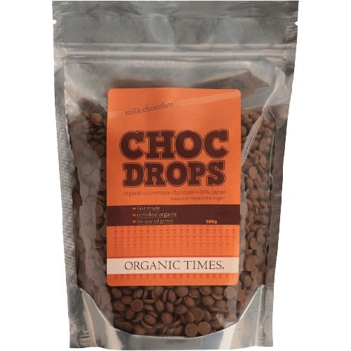 ORGANIC TIMES Choc Drops Milk Couverture Drops 500g