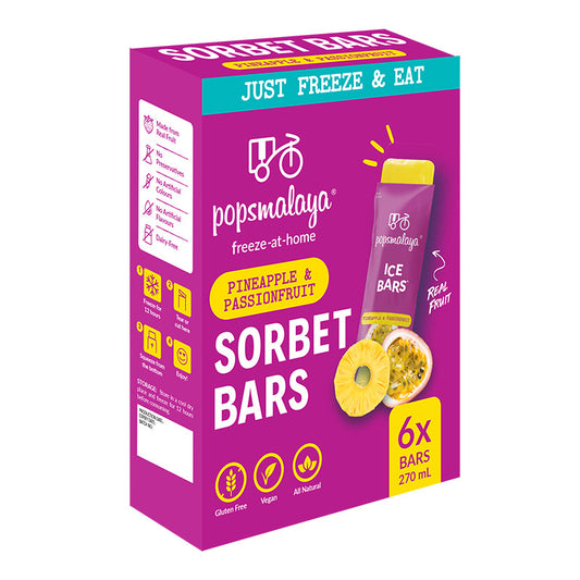 POPS MALAYA Freeze-at-home Sorbet Bars - Pineapple & Passionfruit 6x45ml