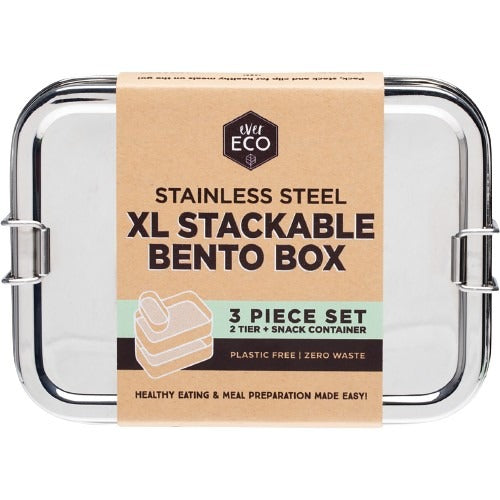 EVER ECO Stainless Steel XL Stackable 2 Tier Bento +Mini Snack 1900ml