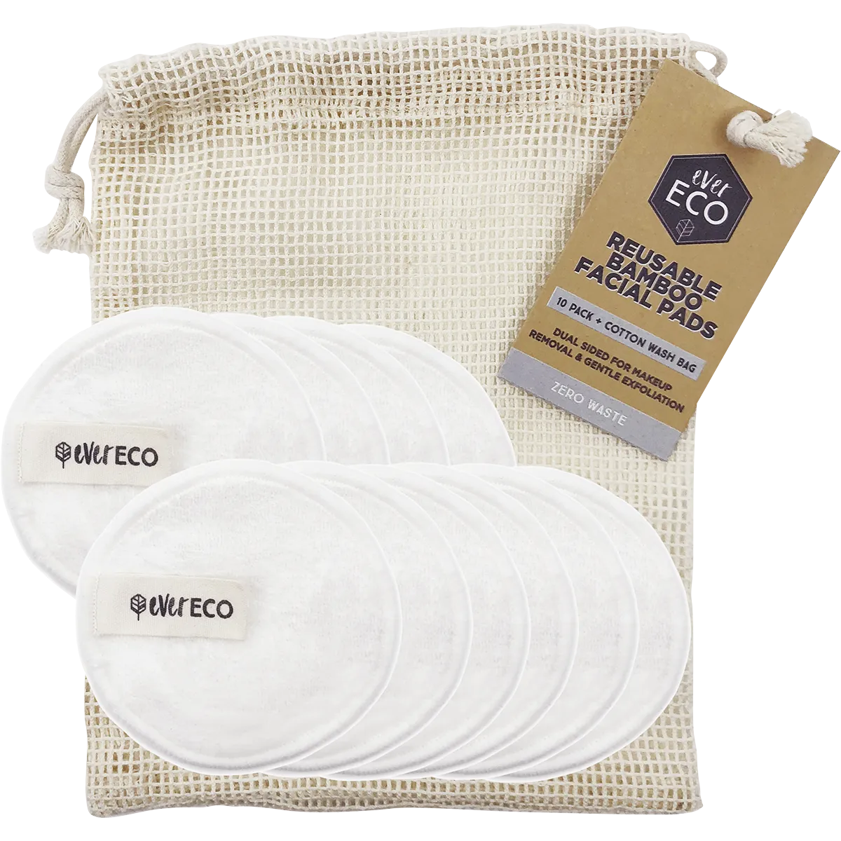 EVER ECO Reusable Bamboo Facial Pads White 10pk