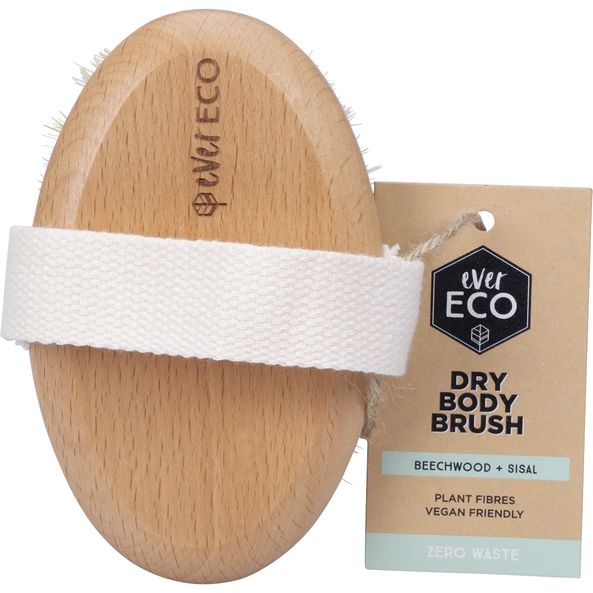 EVER ECO Dry Body Brush Beech Wood Handle, Sisal Bristles