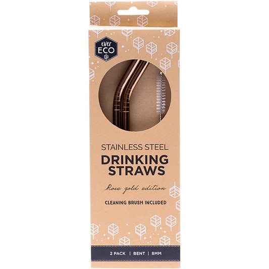 EVER ECO Stainless Steel Straws Bent Rose Gold 2pk