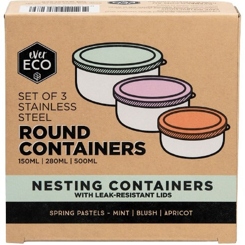 EVER ECO Stainless Steel Round Nesting Containers Spring Pastels 3pk