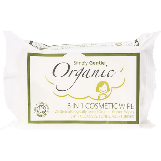 SIMPLY GENTLE ORGANIC 3 in 1 Cosmetic Wipe Cleanses, Tones, Moisturises 25pk