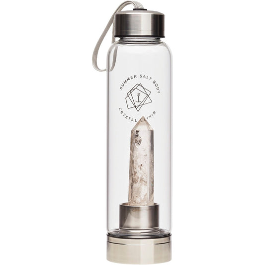 SUMMER SALT BODY Crystal Elixir Glass Water Bottle Clear Quartz 550ml