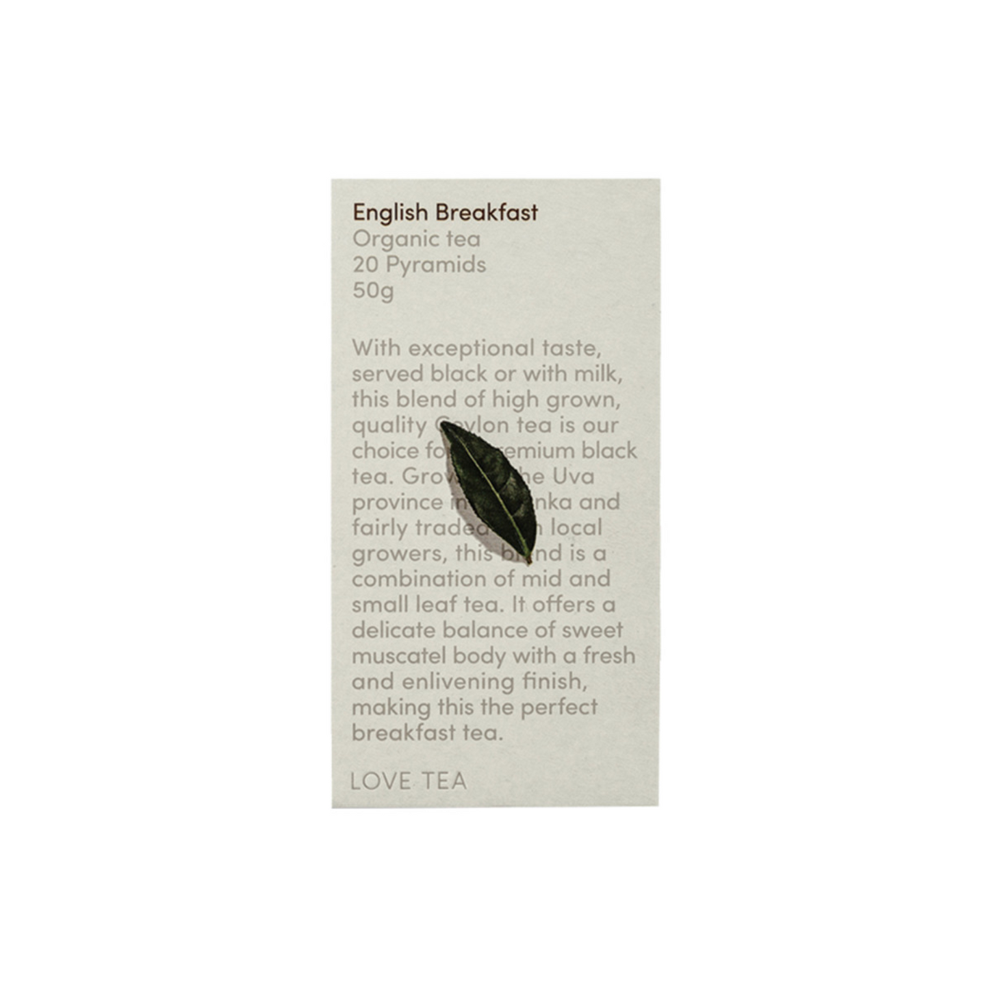 Love Tea Organic English Breakfast Tea x 20 Pyramids