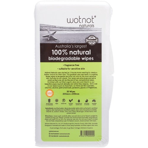 WOTNOT Baby Wipes with Case 100% Biodegradable 20pk