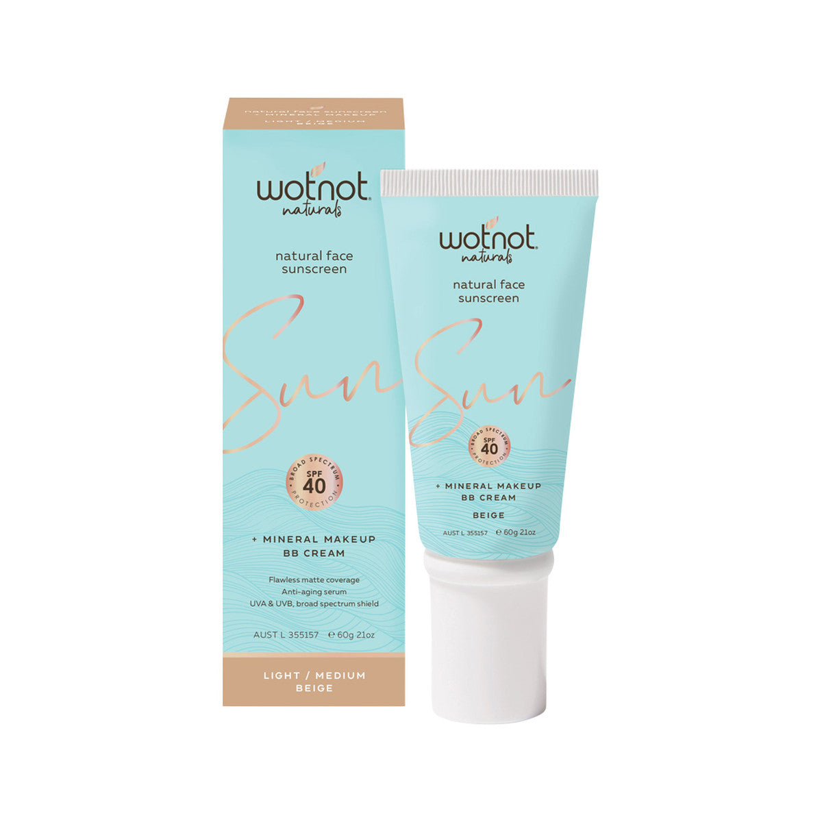 Wotnot Naturals Natural Face Sunscreen SPF 40 + Mineral MakeUp BB Cream Beige 60g